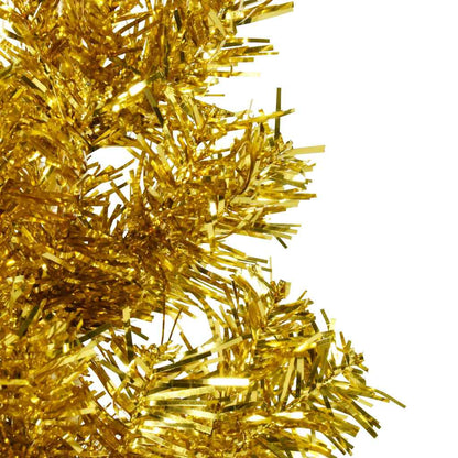 Smal halv plastgran med stativ guld 180 cm