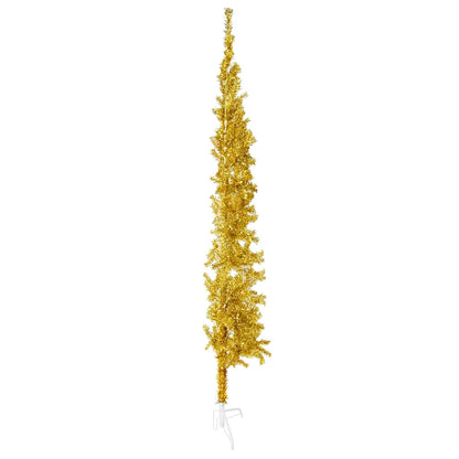 Smal halv plastgran med stativ guld 210 cm