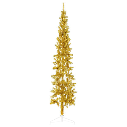 Smal halv plastgran med stativ guld 240 cm