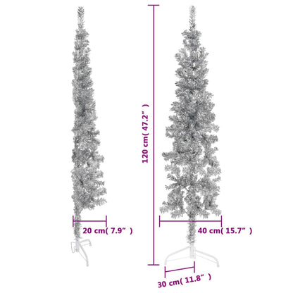 Smal halv konstgran med stativ silver 120 cm