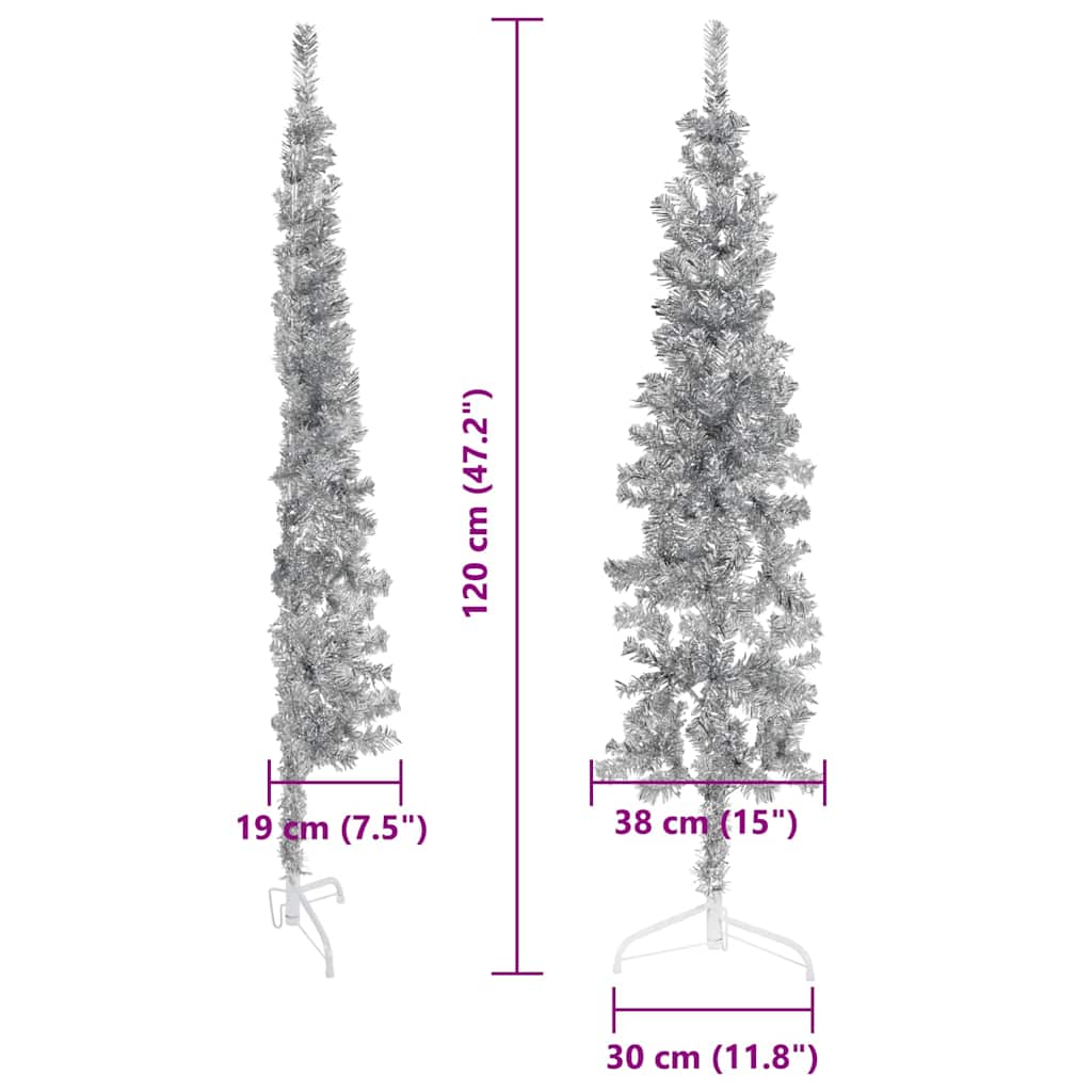 Smal halv plastgran med stativ silver 120 cm