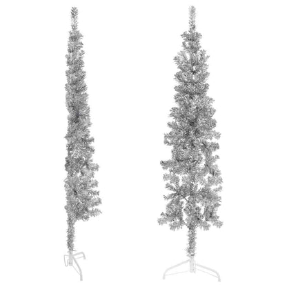 Smal halv plastgran med stativ silver 150 cm