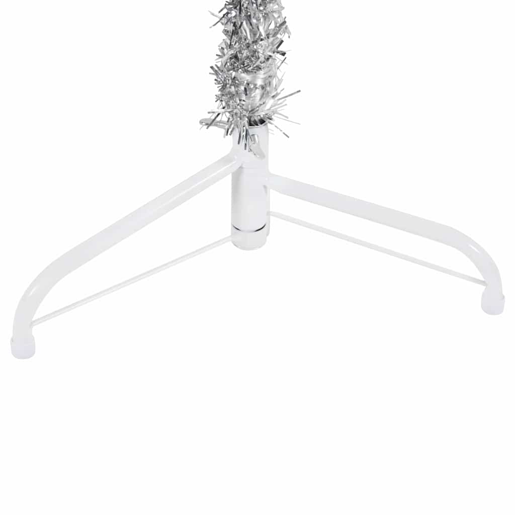 Smal halv plastgran med stativ silver 150 cm