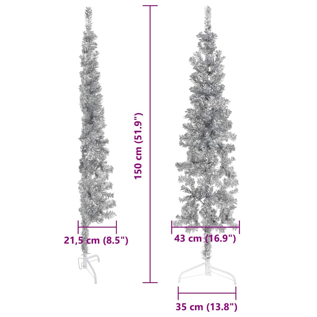 Smal halv plastgran med stativ silver 150 cm