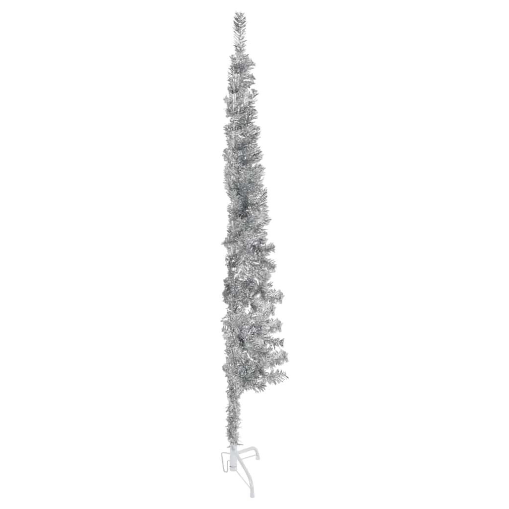 Smal halv plastgran med stativ silver 180 cm