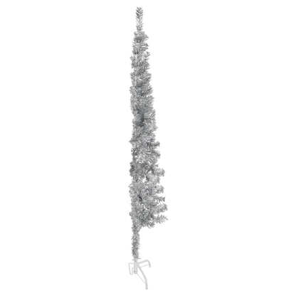 Smal halv plastgran med stativ silver 180 cm