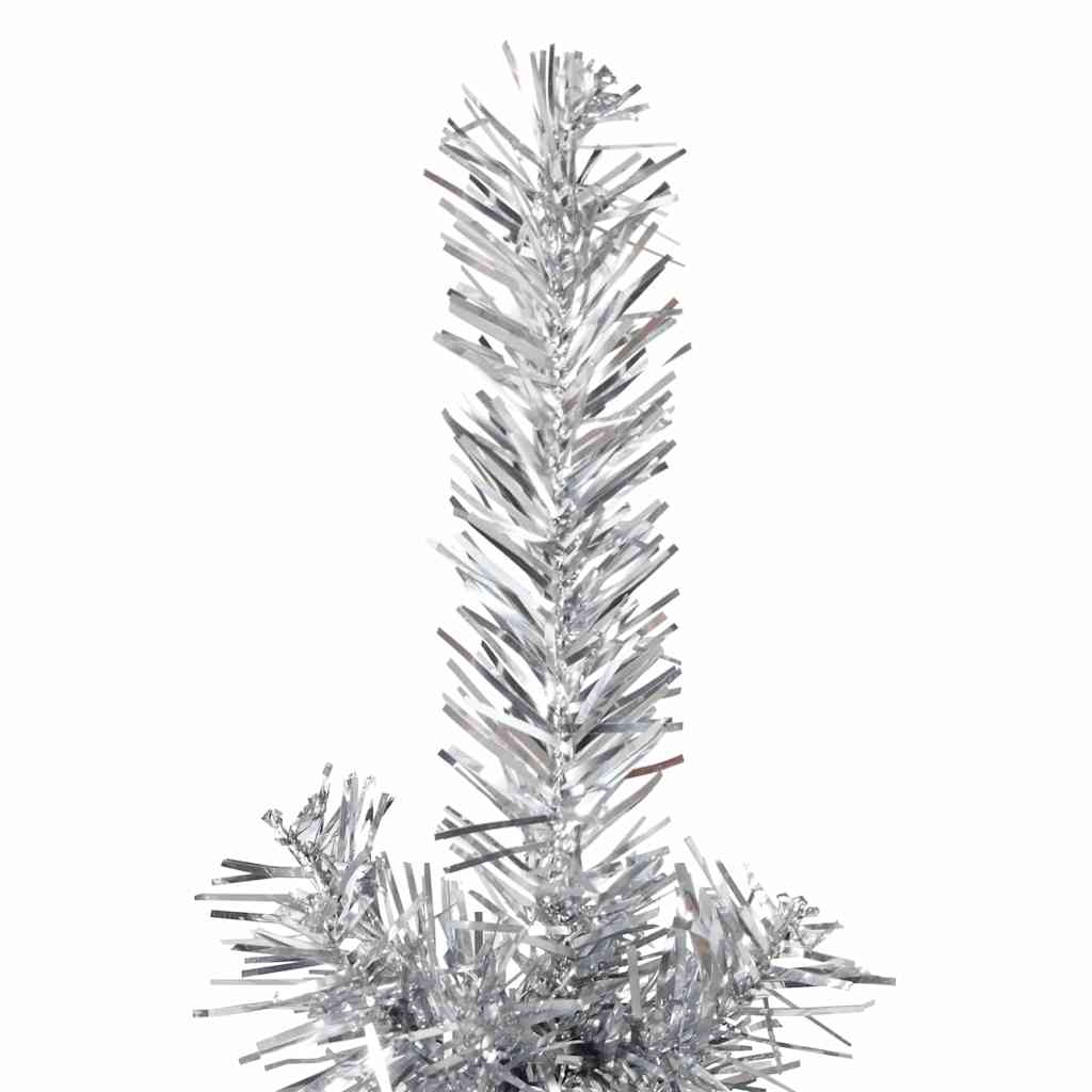 Smal halv plastgran med stativ silver 180 cm