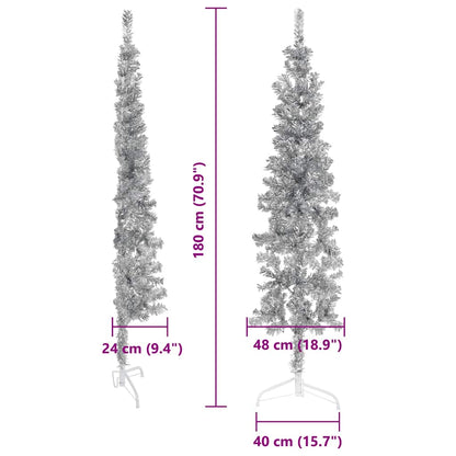 Smal halv plastgran med stativ silver 180 cm