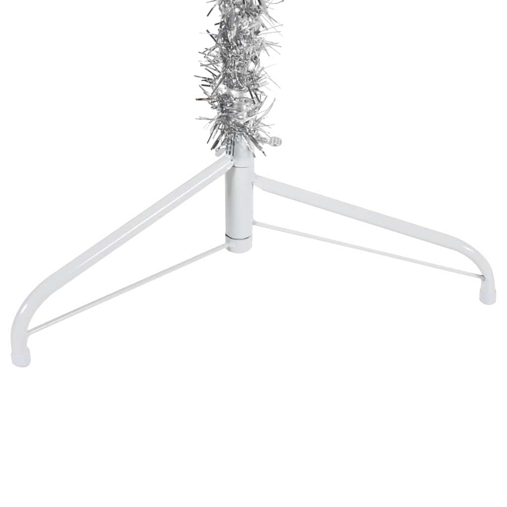 Smal halv plastgran med stativ silver 210 cm