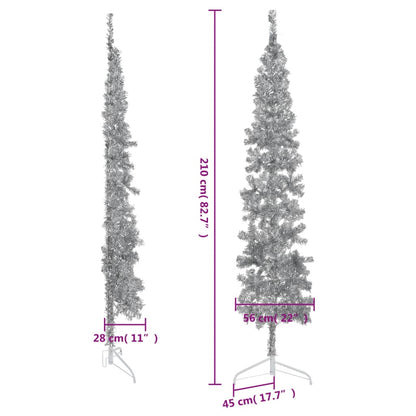 Smal halv konstgran med stativ silver 210 cm