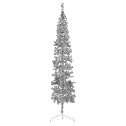 Smal halv plastgran med stativ silver 240 cm
