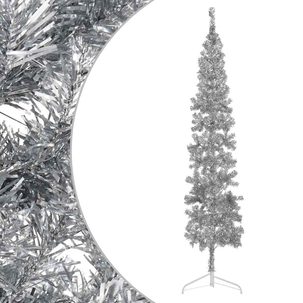 Smal halv plastgran med stativ silver 240 cm