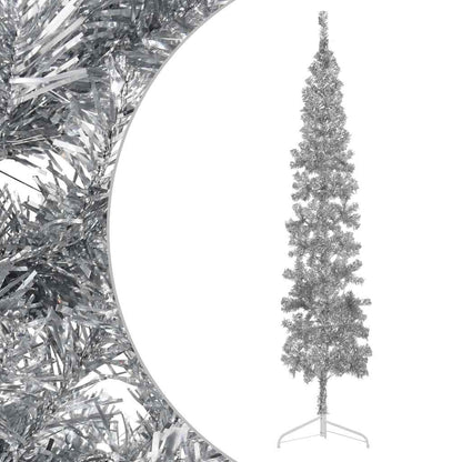Smal halv plastgran med stativ silver 240 cm