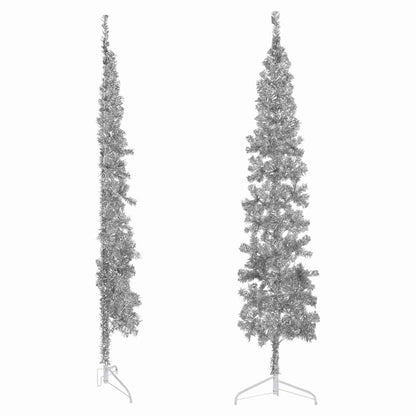Smal halv plastgran med stativ silver 240 cm