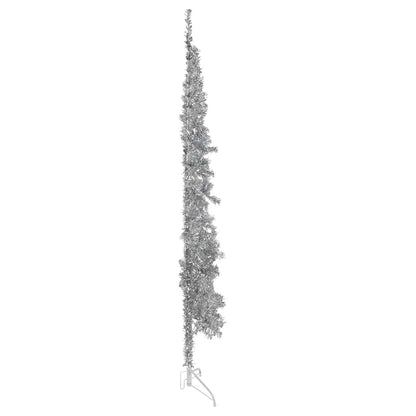 Smal halv plastgran med stativ silver 240 cm