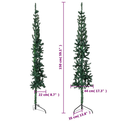 Smal halv konstgran  med stativ grön 150 cm