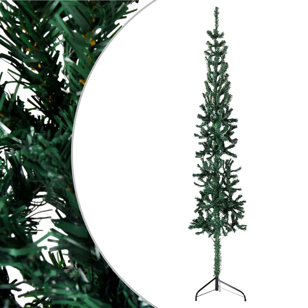 Smal halv plastgran med stativ grön 180 cm