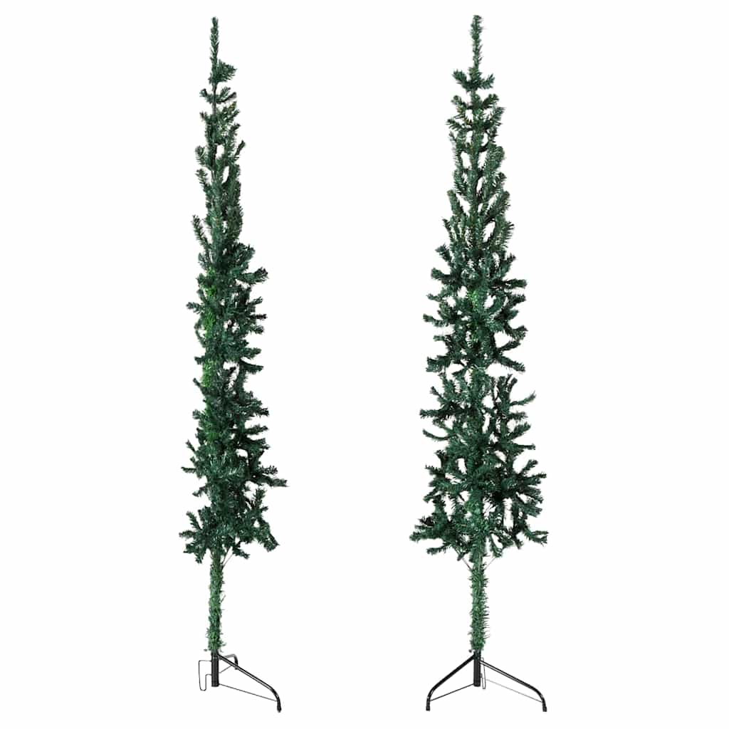 Smal halv plastgran med stativ grön 210 cm