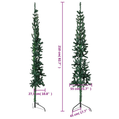 Smal halv konstgran med stativ grön 210 cm