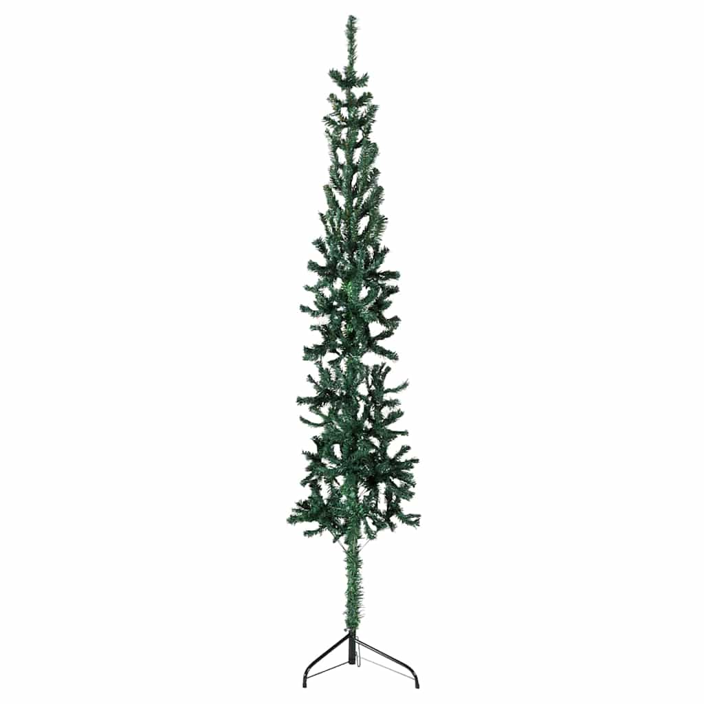 Smal halv plastgran med stativ grön 240 cm