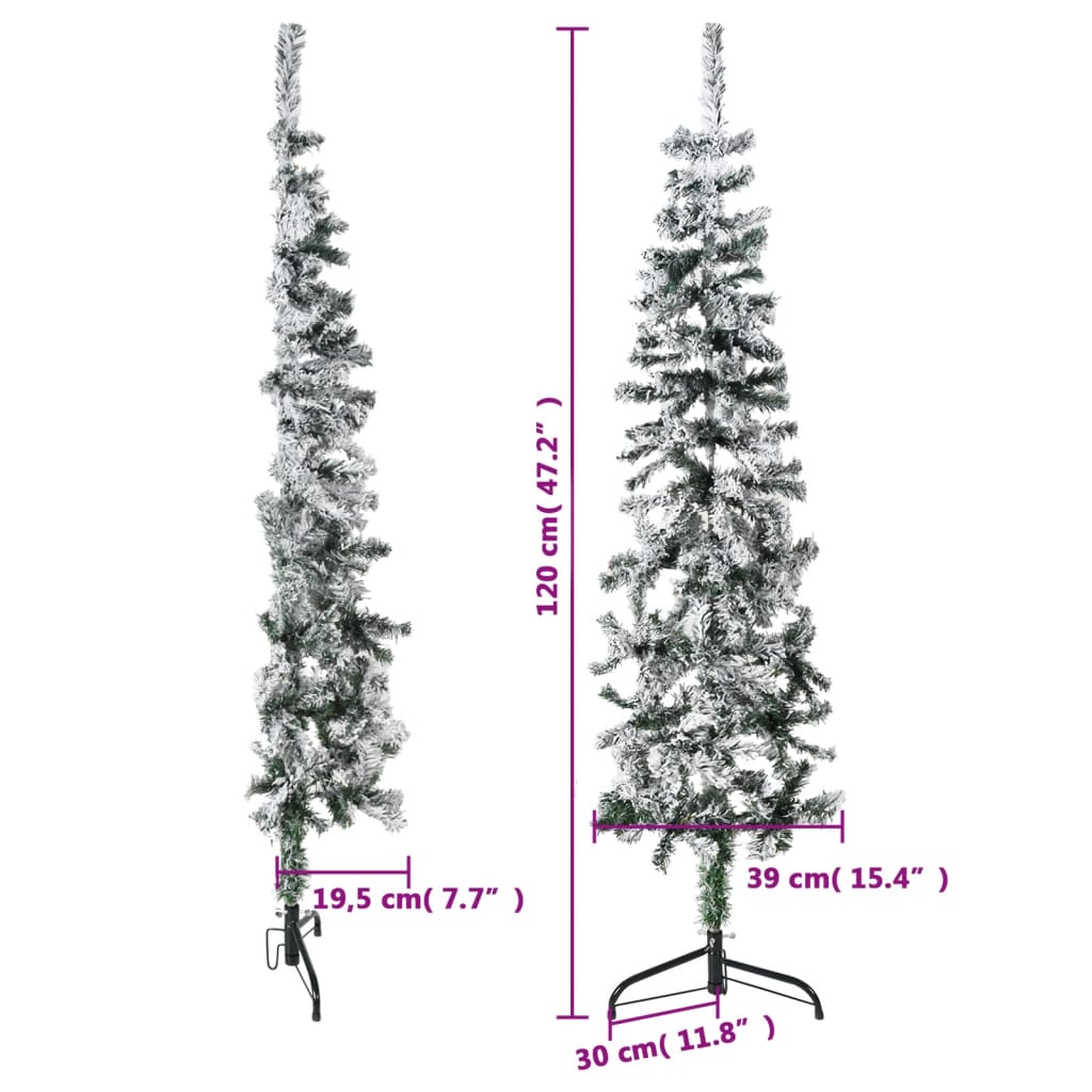 Smal halv konstgran med snö 120 cm