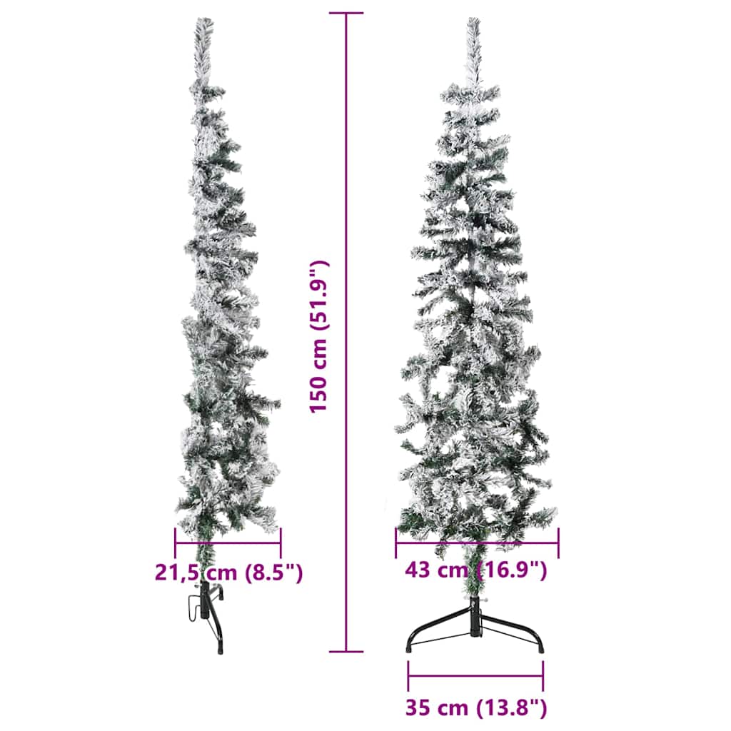 Smal halv plastgran med snö 150 cm