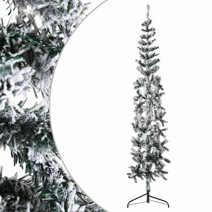 Smal halv plastgran med snö 180 cm