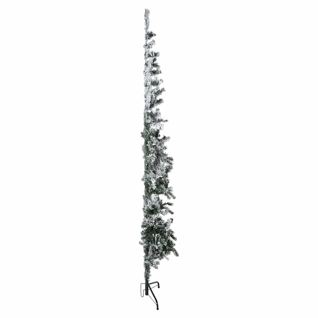 Smal halv plastgran med snö 180 cm