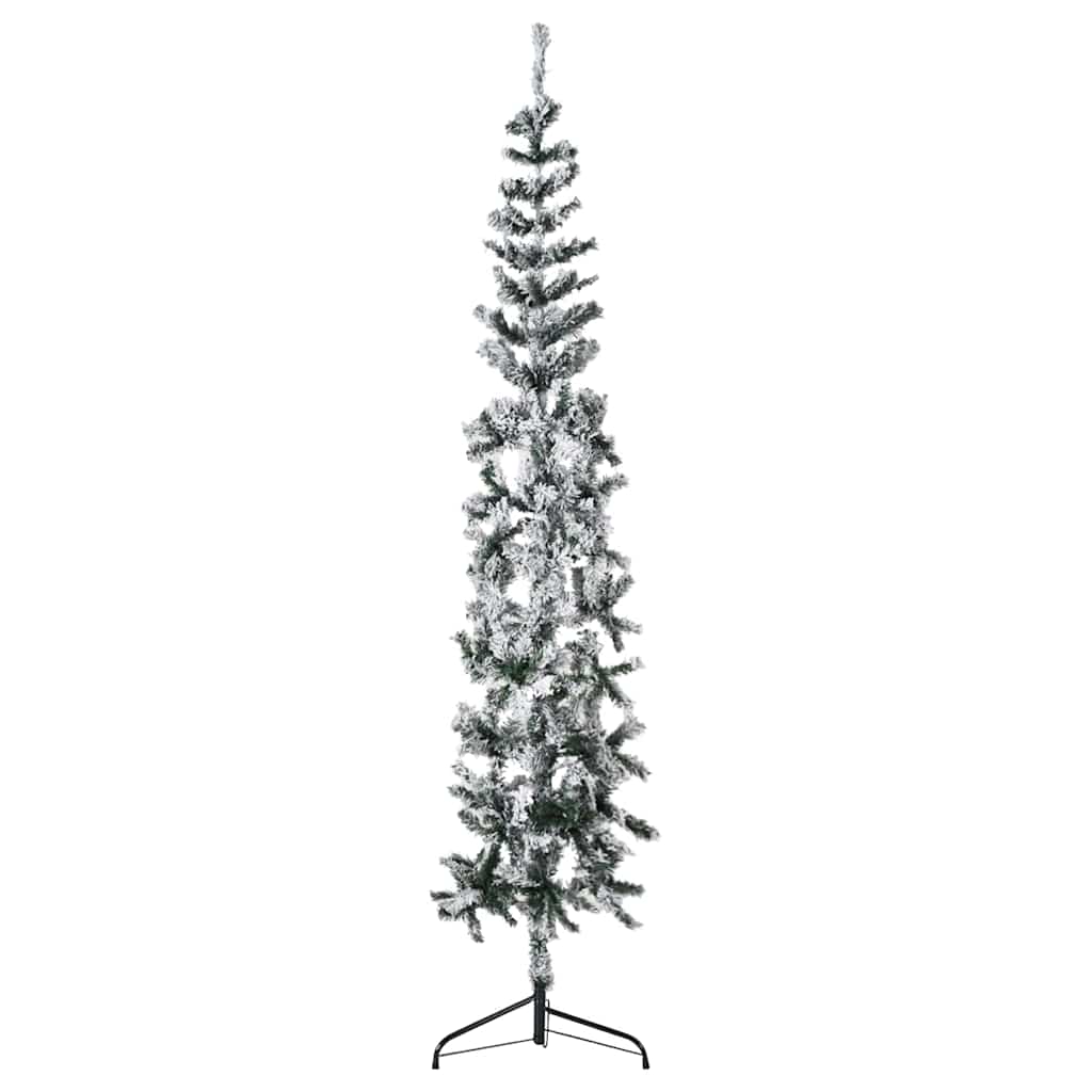 Smal halv plastgran med snö 210 cm