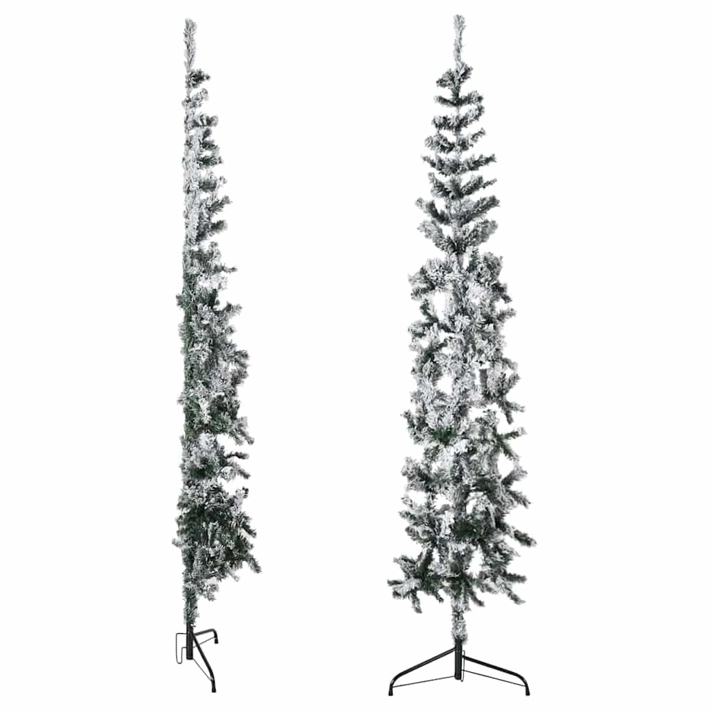 Smal halv plastgran med snö 210 cm