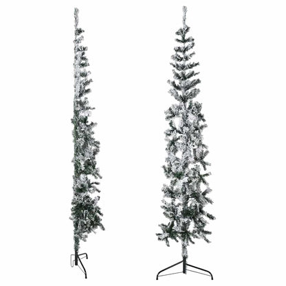 Smal halv plastgran med snö 210 cm