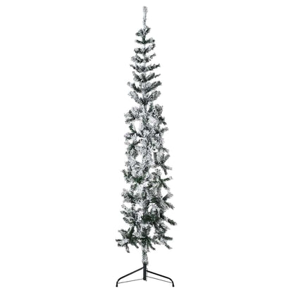 Smal halv plastgran med snö 240 cm