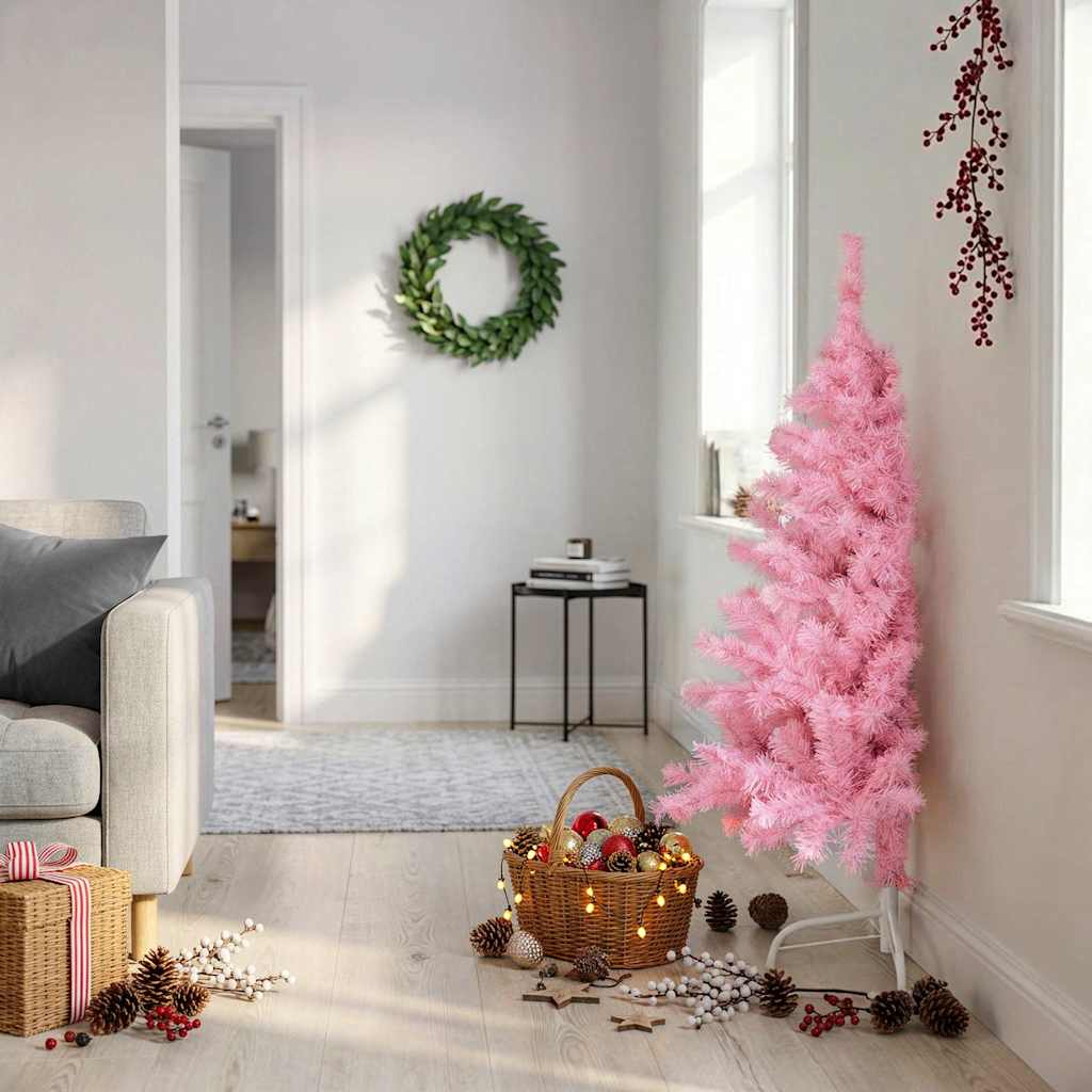 Halv plastgran med stativ rosa 120 cm PVC