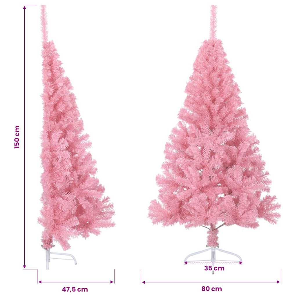 Halv plastgran med stativ rosa 150 cm PVC