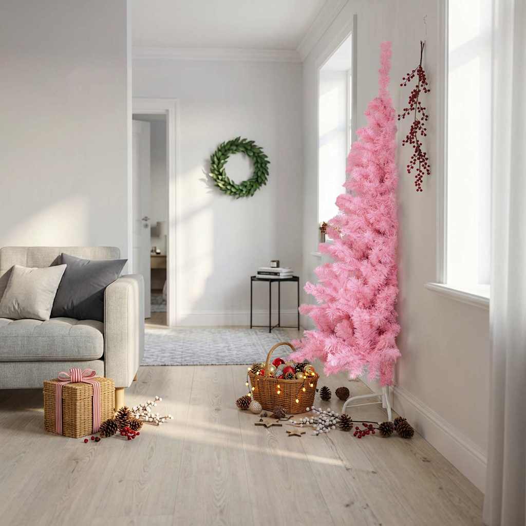 Halv plastgran med stativ rosa 180 cm PVC