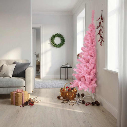 Halv plastgran med stativ rosa 180 cm PVC