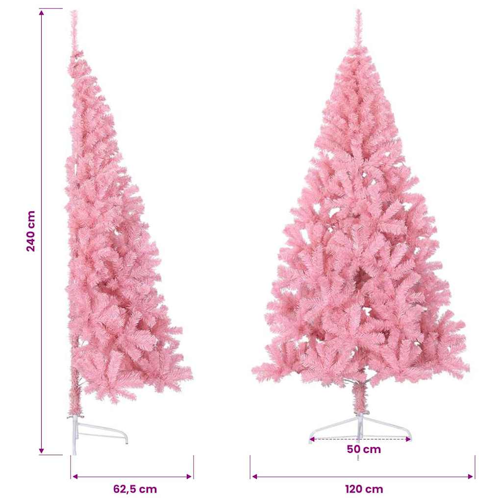 Halv plastgran med stativ rosa 240 cm PVC