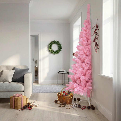 Halv plastgran med stativ rosa 240 cm PVC