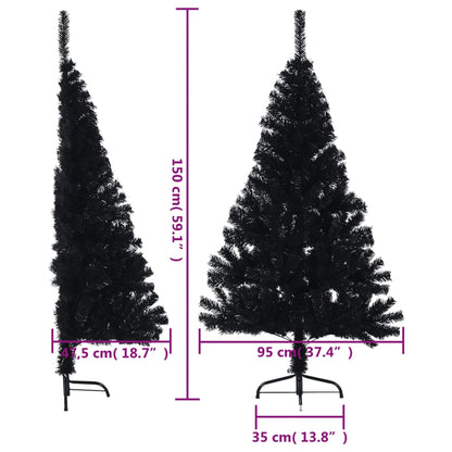 Halv konstgran med stativ svart 150 cm