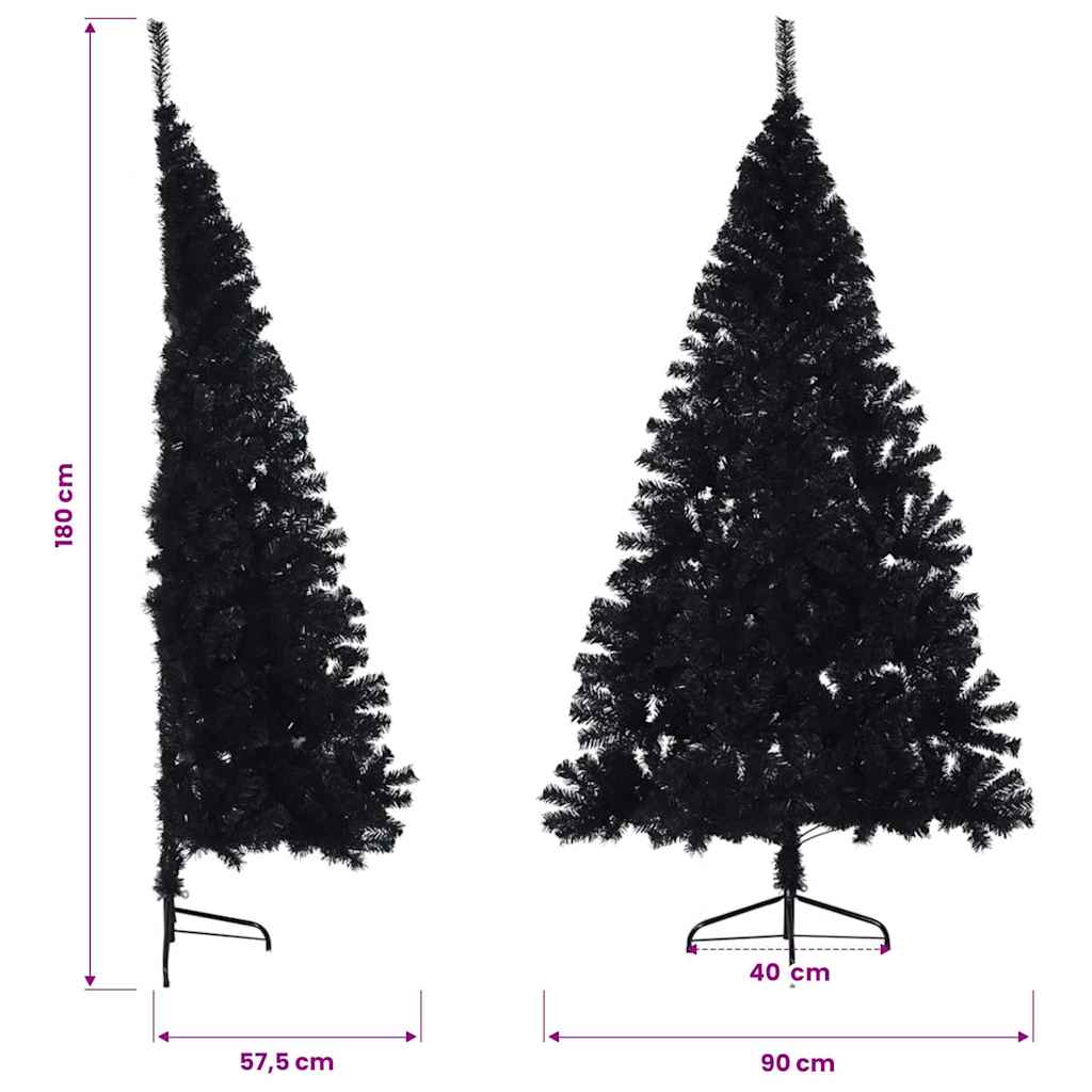 Halv plastgran med stativ svart 180 cm PVC