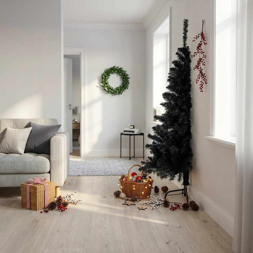 Halv plastgran med stativ svart 180 cm PVC