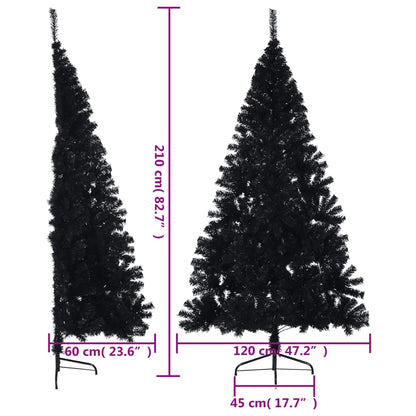 Halv konstgran med stativ svart 210 cm