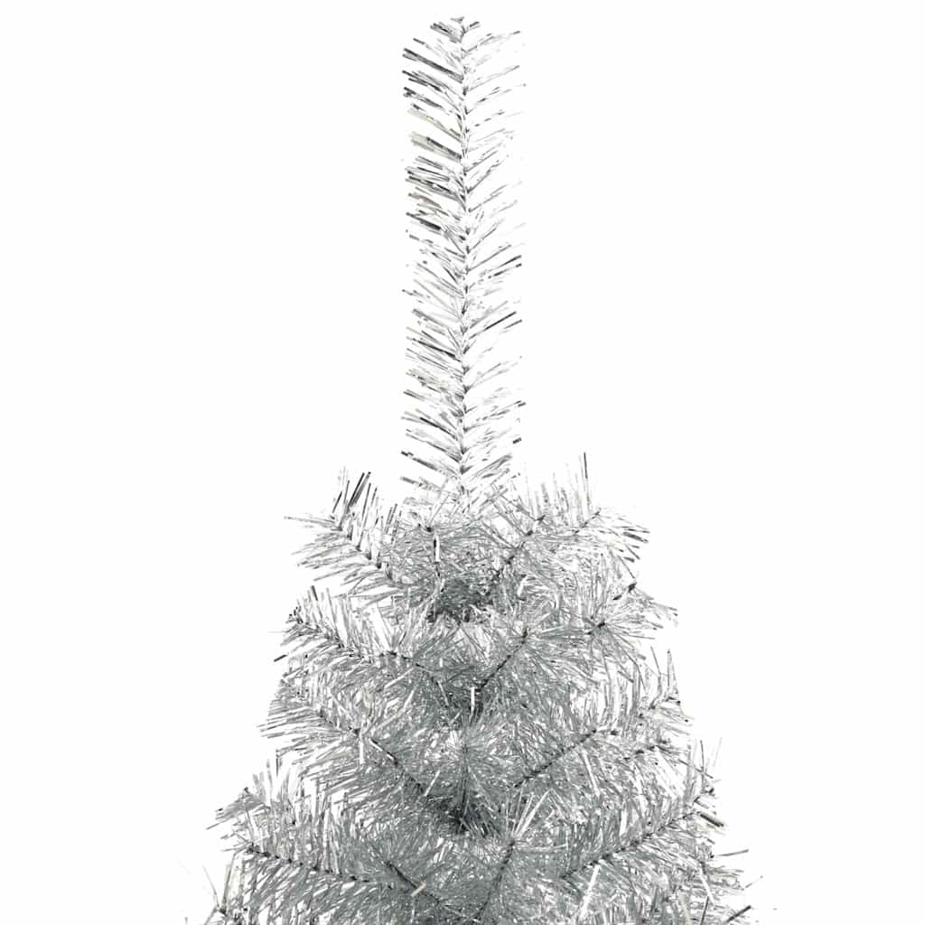 Halv plastgran med fot silver 210 cm PET
