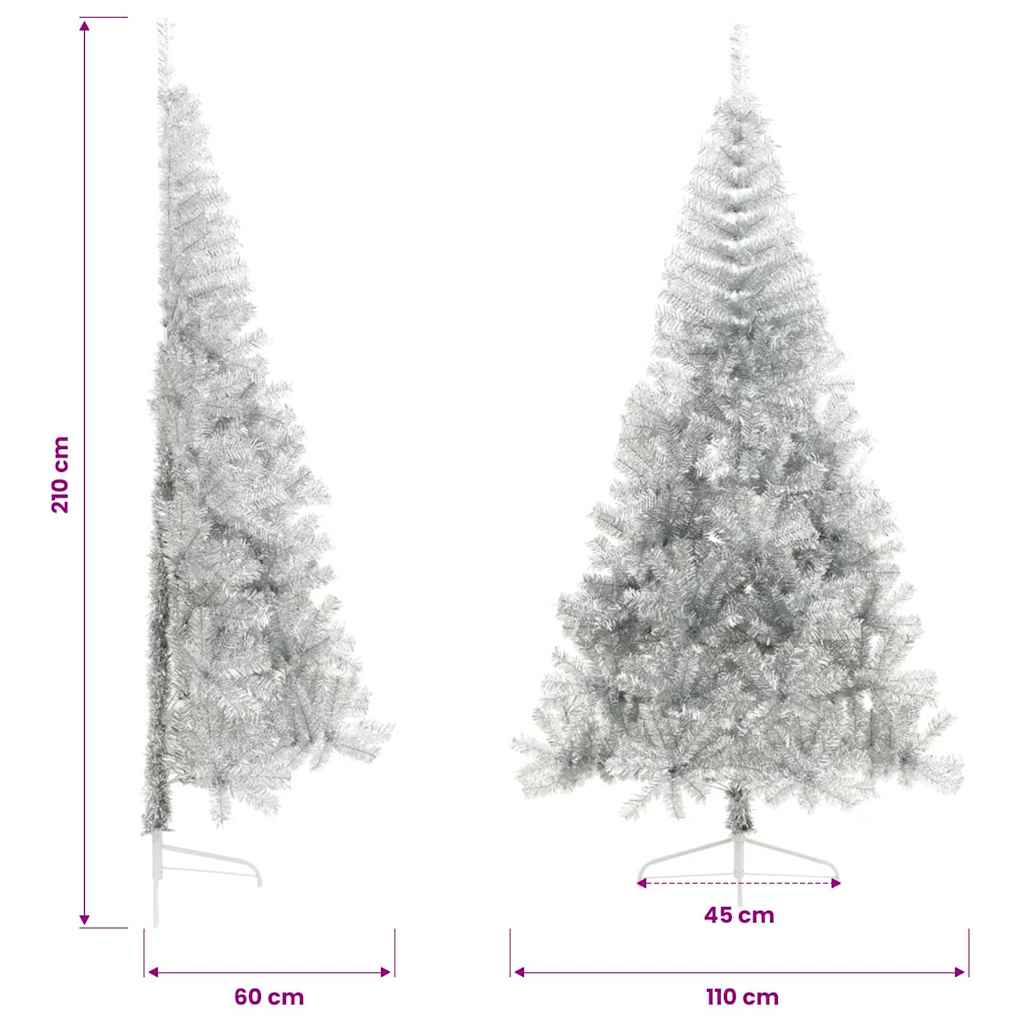 Halv plastgran med fot silver 210 cm PET