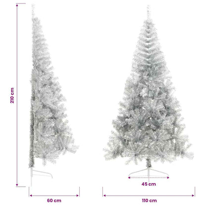 Halv plastgran med fot silver 210 cm PET