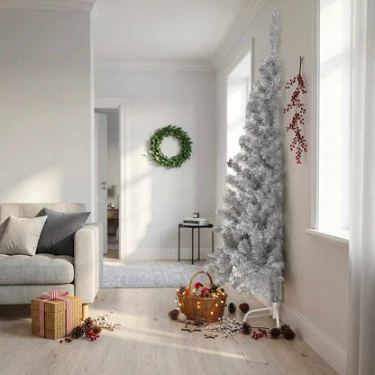 Halv plastgran med fot silver 210 cm PET