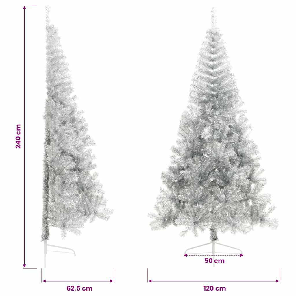 Halv plastgran med fot silver 240 cm PET