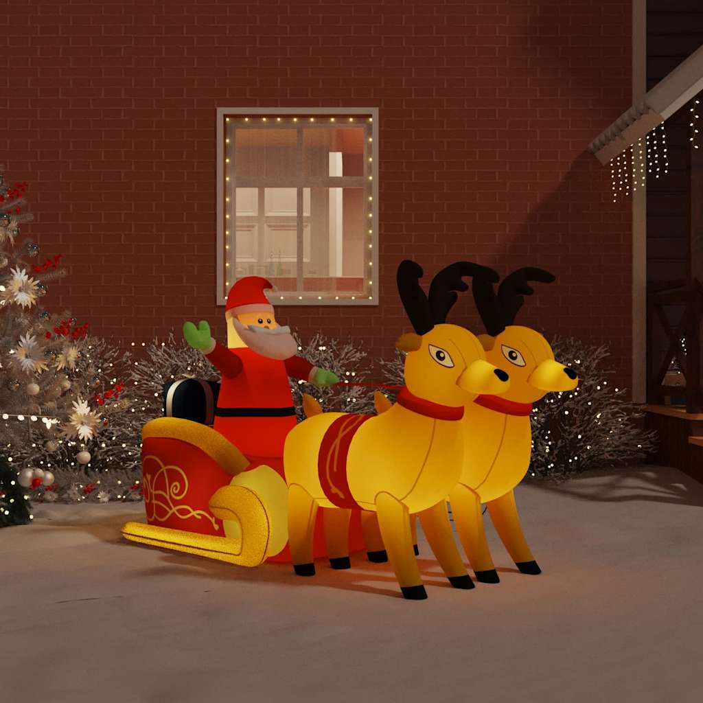 Uppblåsbar juldekoration tomte och ren LED 130 cm