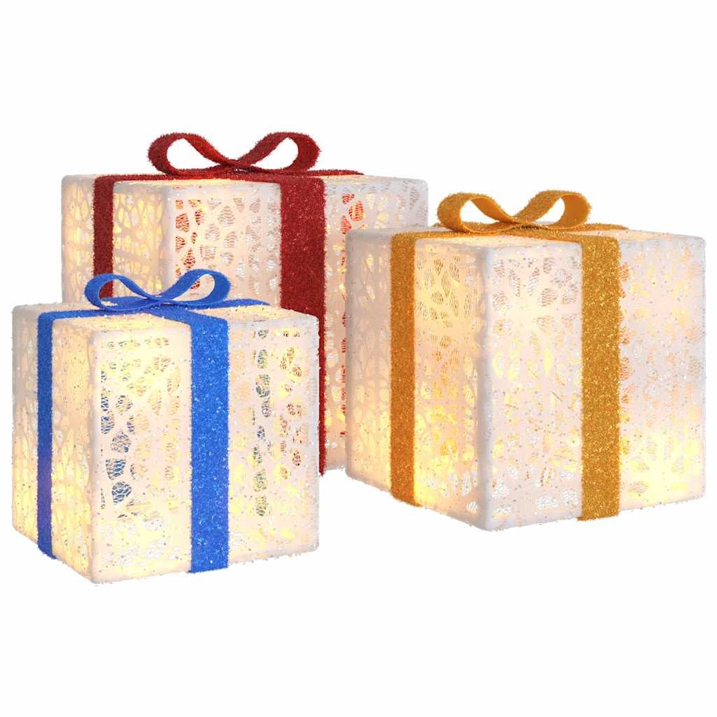 Juldekoration med belysning julklappar 3 st 64 LED varmvit