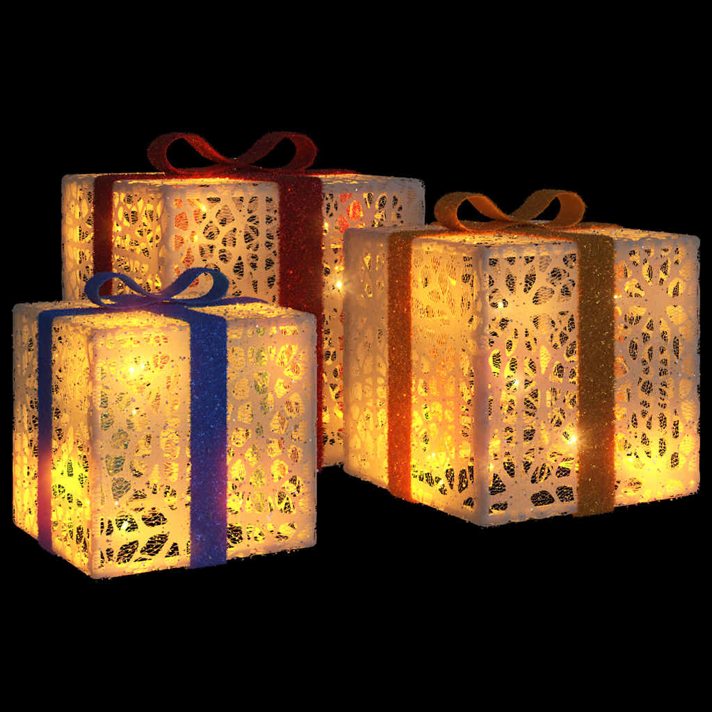 Juldekoration med belysning julklappar 3 st 64 LED varmvit